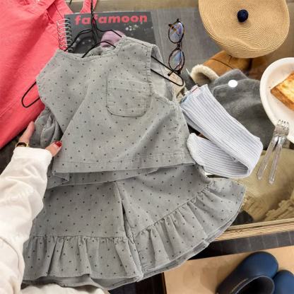 ベビー 幼児 女の子 無地/ドット 2点セット - グレーブルー - 8歳 - image 5