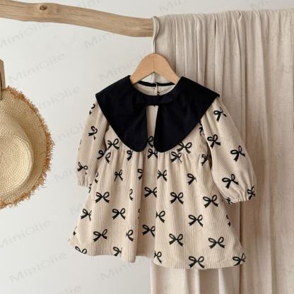 ベビー幼児女の子用ラペルボウDress/ボディスーツ - ベージュのDress - 8歳 - image 3