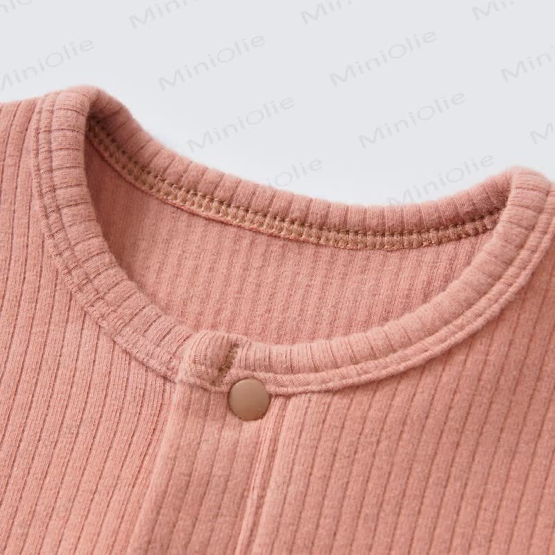 ベビー無地リブ編みダブルポケットロンパース - image 3