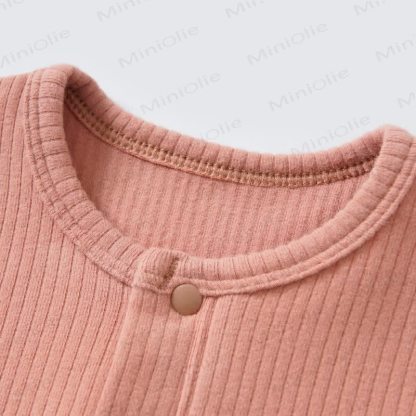 ベビー無地リブ編みダブルポケットロンパース - image 3