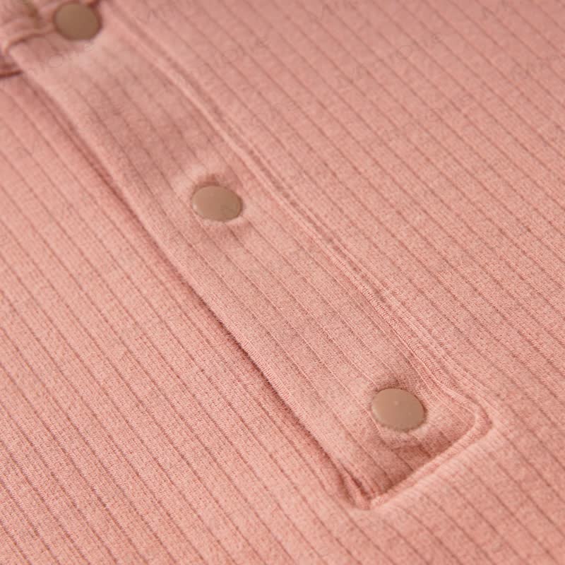 ベビー無地リブ編みダブルポケットロンパース - image 4