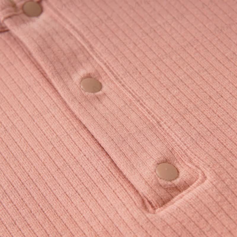 ベビー無地リブ編みダブルポケットロンパース - image 4