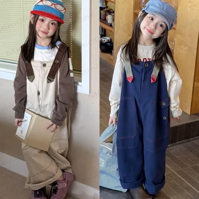 ベビー幼児女の子用無地オーバーオール - image 2