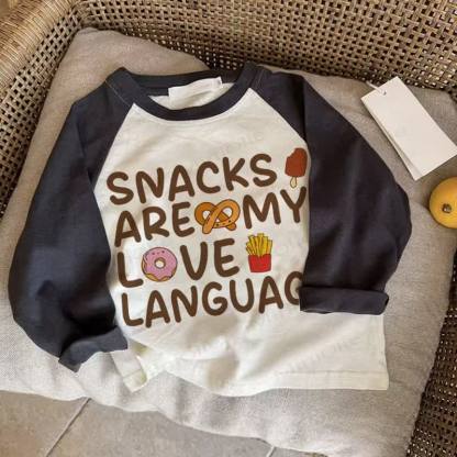 SNACKS ARE MY LOVE LANGUAGEベビー ダークグレー ラグランTシャツ - ドラック・グレイ - 2～3歳 - image 1