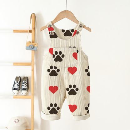 ベビー幼児用ハート型犬肉球コーデュロイベージュオーバーオール - ベージュ - 3～5歳 - image 1