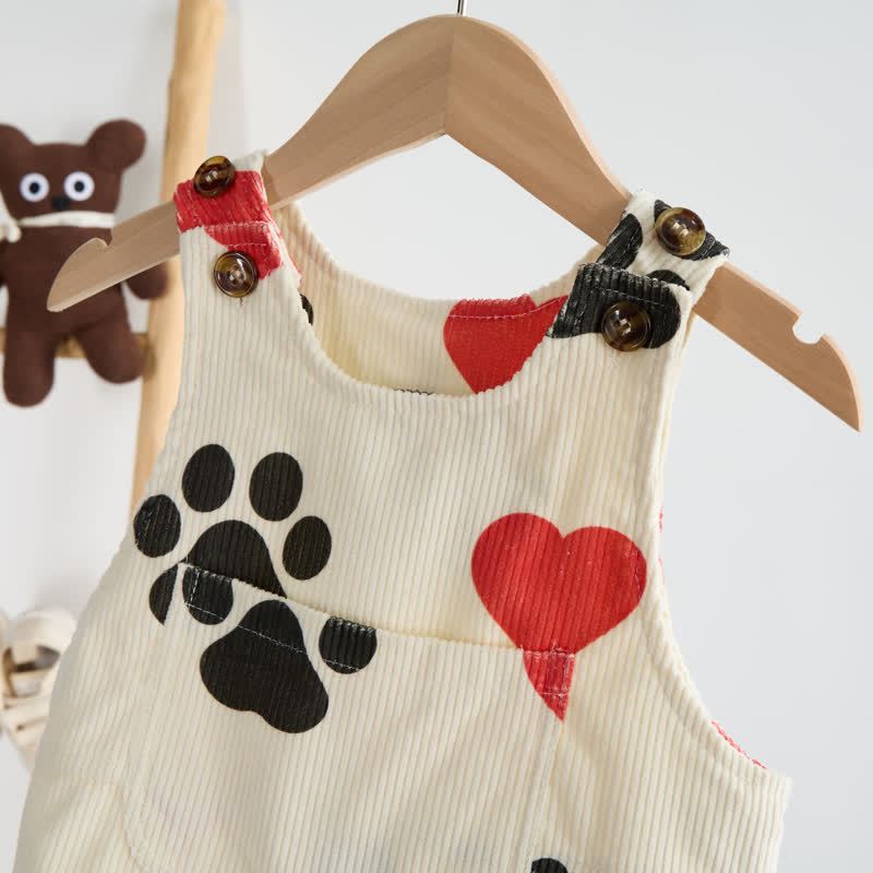 ベビー幼児用ハート型犬肉球コーデュロイベージュオーバーオール - image 4