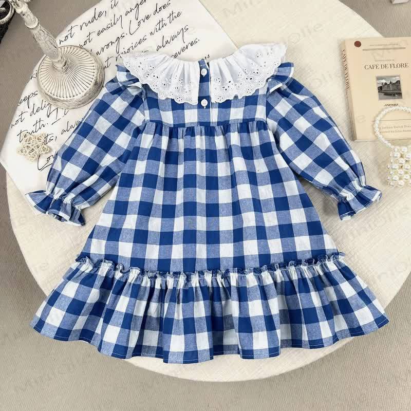ベビー幼児女の子用チェック柄レースDress - image 2