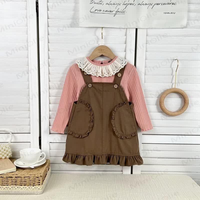 ベビー幼児女の子用無地レーストップ/サスペンダーDress - image 1