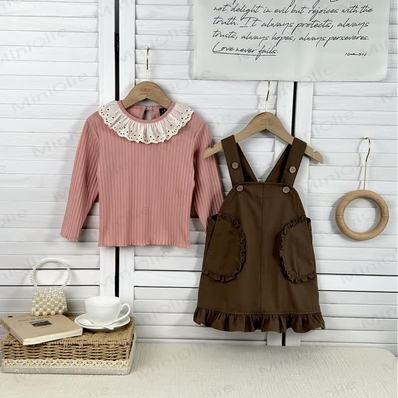 ベビー幼児女の子用無地レーストップ/サスペンダーDress - image 2