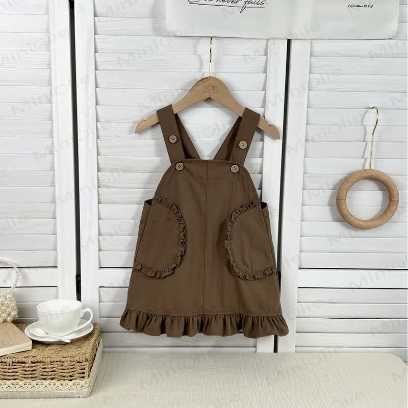 ベビー幼児女の子用無地レーストップ/サスペンダーDress - ブラウンDress - 5-6Y - image 4
