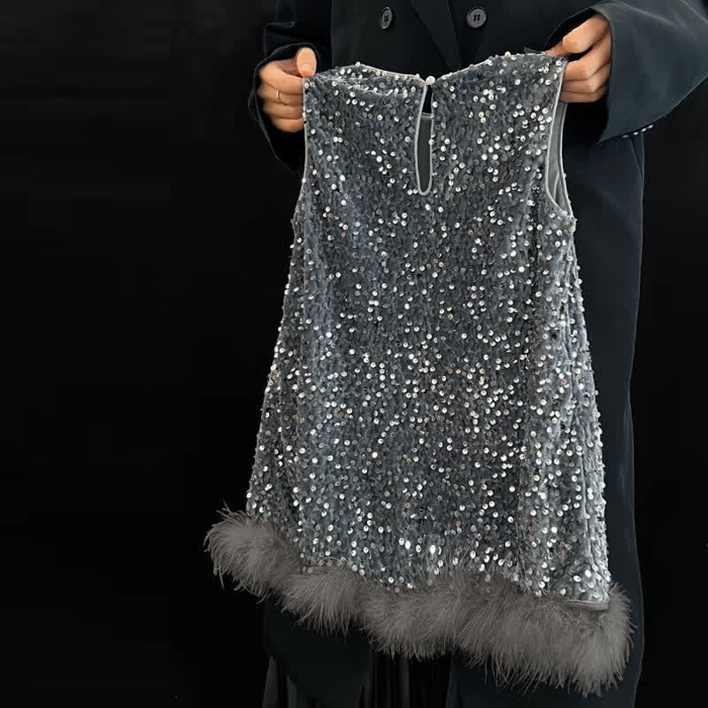 幼児用女の子用スパンコールフェザーノースリーブDress - image 2