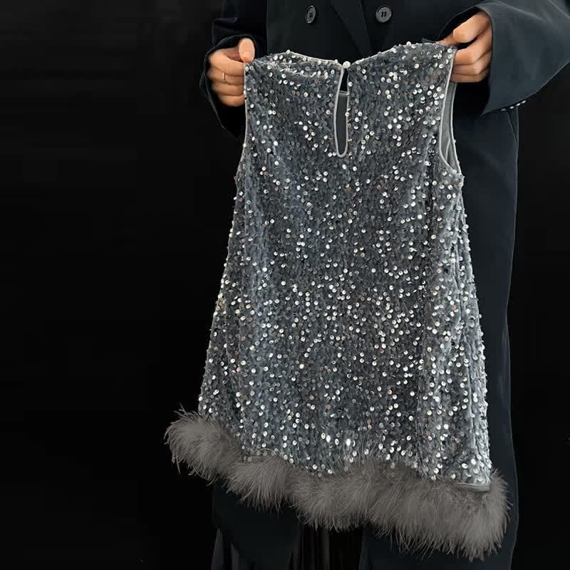 幼児用女の子用スパンコールフェザーノースリーブDress - image 2