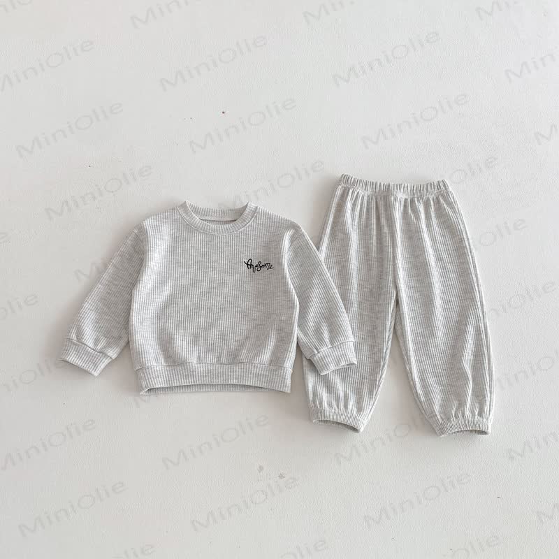 ベビー幼児用刺繍ワッフル2点セット - ライトグレー - 8歳 - image 5