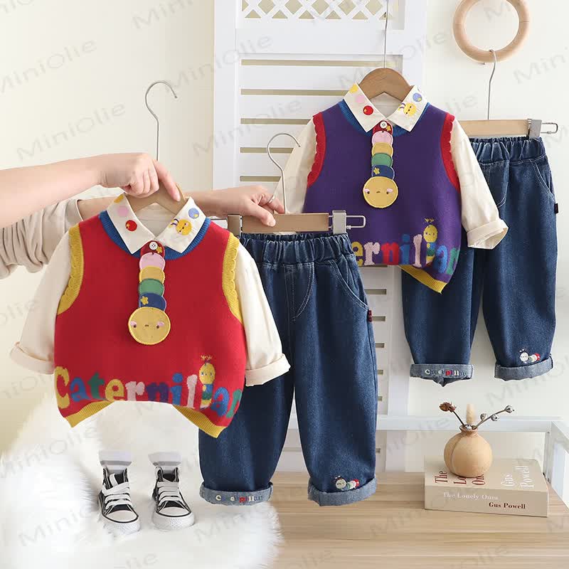 CATERPILLARベビー 幼児用 マルチカラー ニット 3点セット - image 1