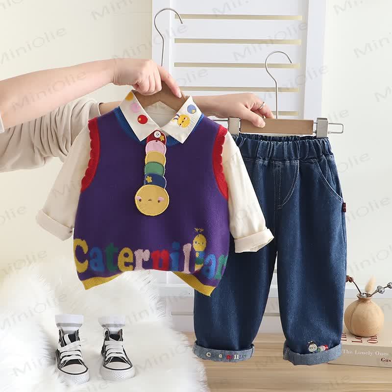 CATERPILLARベビー 幼児用 マルチカラー ニット 3点セット - ネイビーブルー - 5～7歳 - image 6