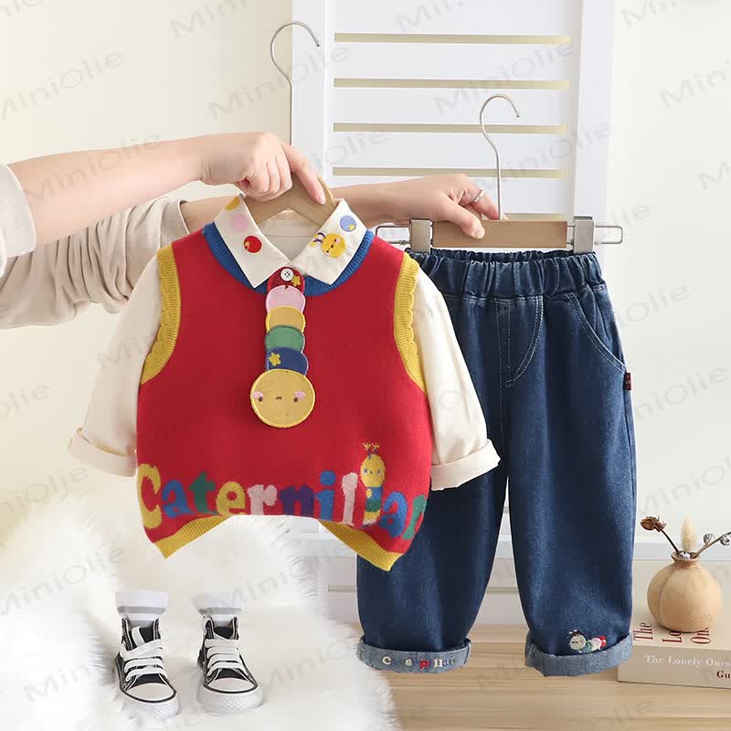 CATERPILLARベビー 幼児用 マルチカラー ニット 3点セット - 赤 - 5～7歳 - image 2