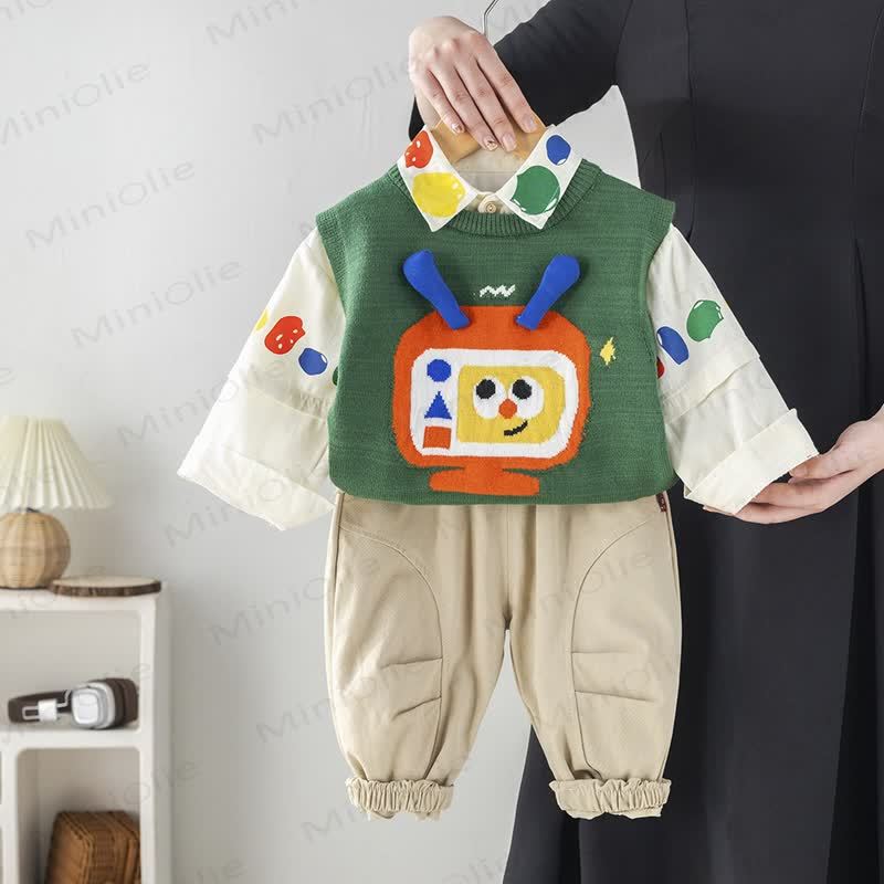 ベビー幼児用マルチカラーニット3点セット - 緑 - 5～7歳 - image 1