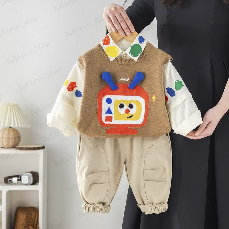 ベビー幼児用マルチカラーニット3点セット - コーヒー - 5～7歳 - image 4