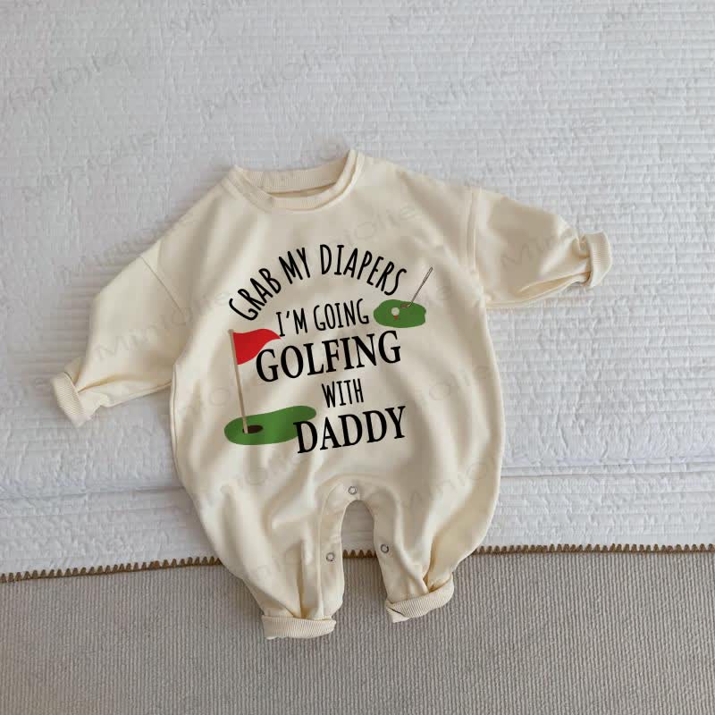 GRAB MY DIAPERS I'M GOING GOLFING WITH DADDYベビーベージュロンパース - ベージュ - 2～3歳 - image 1