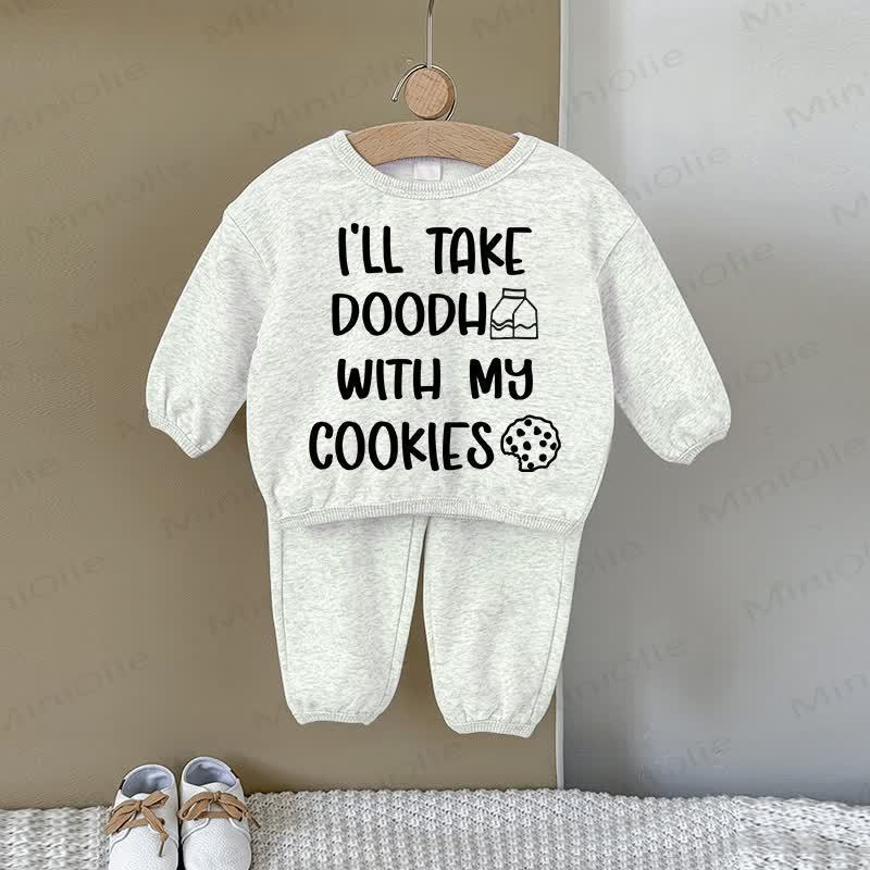 I'LL TAKE DOODH WITH MY COOKIESベビーグレー スウェットシャツ 2ピースセット - グレー - 2～3歳 - image 1