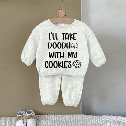I'LL TAKE DOODH WITH MY COOKIESベビーグレー スウェットシャツ 2ピースセット - グレー - 2～3歳 - image 1