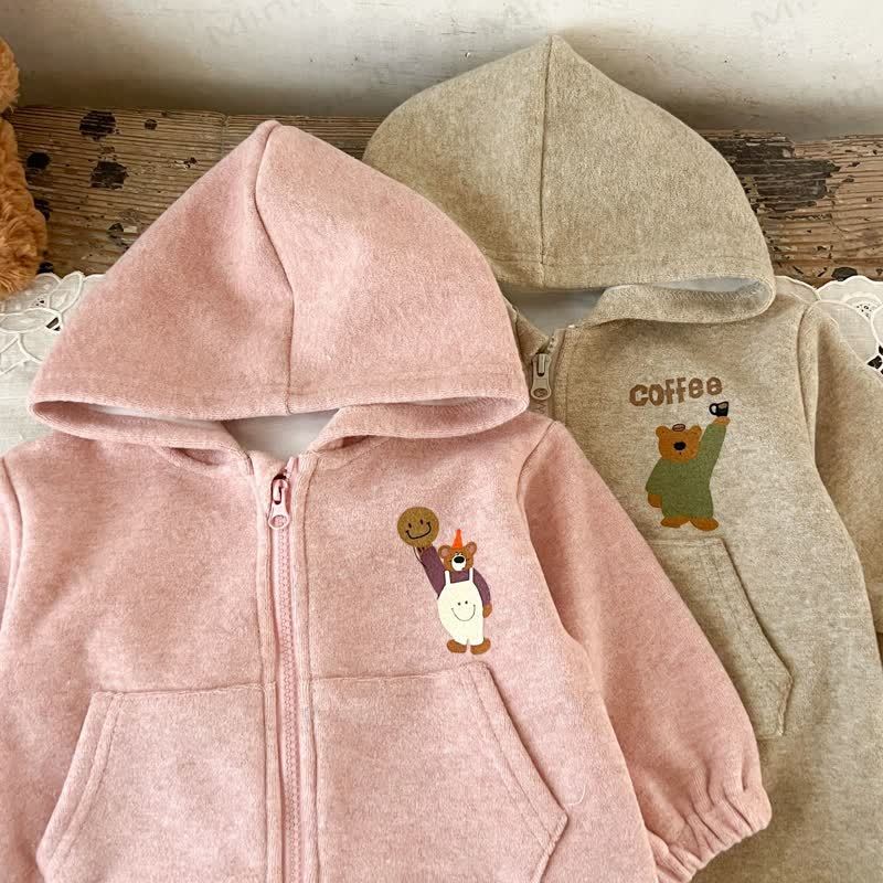 ベビーベアポケット付きフリース裏地フード付きロンパース - image 8