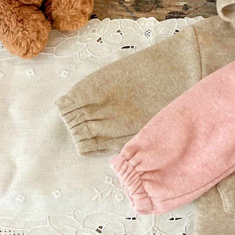 ベビーベアポケット付きフリース裏地フード付きロンパース - image 11