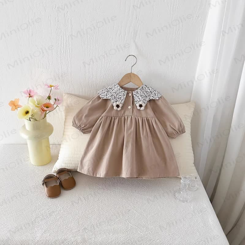 ベビー幼児女の子用フラワーDress - カーキ - 3～5歳 - image 1