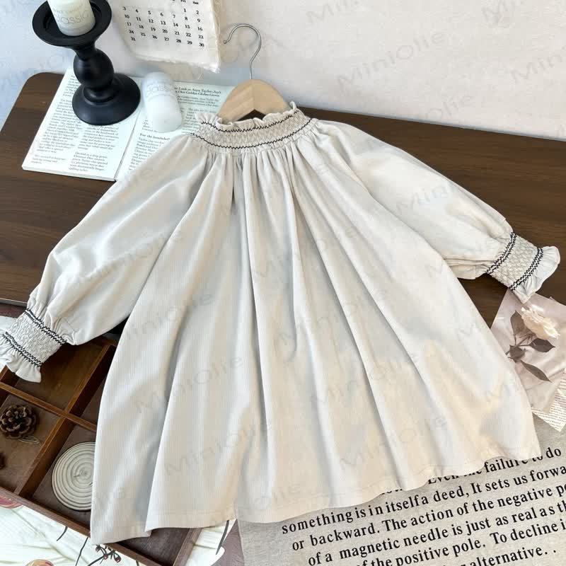 ベビー幼児女の子用無地レースDress - ベージュ - 5-6Y - image 2