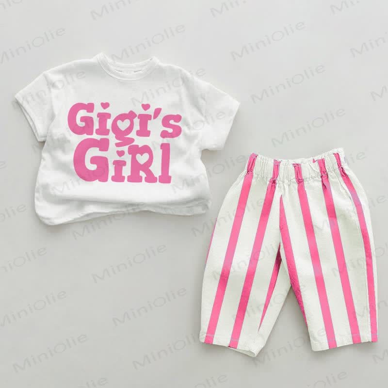 GIGI'S GIRLベビーピンク 縦縞 2点セット - ホワイト＆ピンク - 2～3歳 - image 1