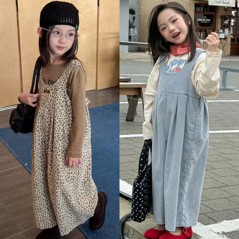 ベビー幼児女の子用無地/ヒョウ柄オーバーオール - image 2