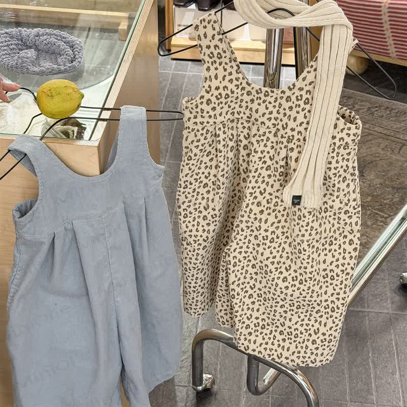 ベビー幼児女の子用無地/ヒョウ柄オーバーオール - image 1