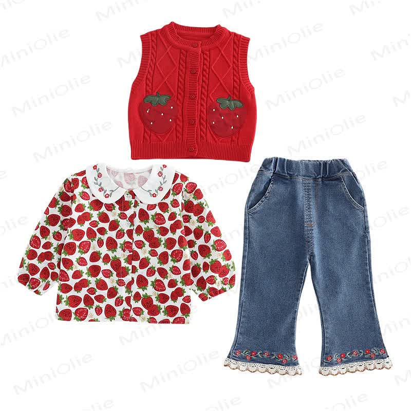 ベビー 幼児 女の子 ストロベリーフラワー 3ピース ニットセット - image 4
