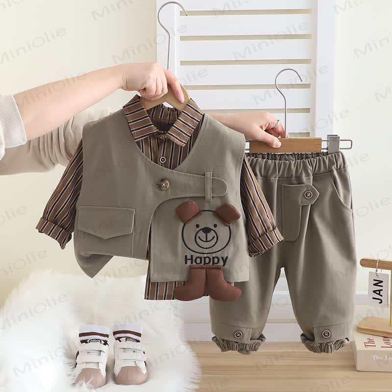 HAPPY幼児 男の子 ストライプ ドッグ 3ピース ニットセット - グレー - 5～7歳 - image 6