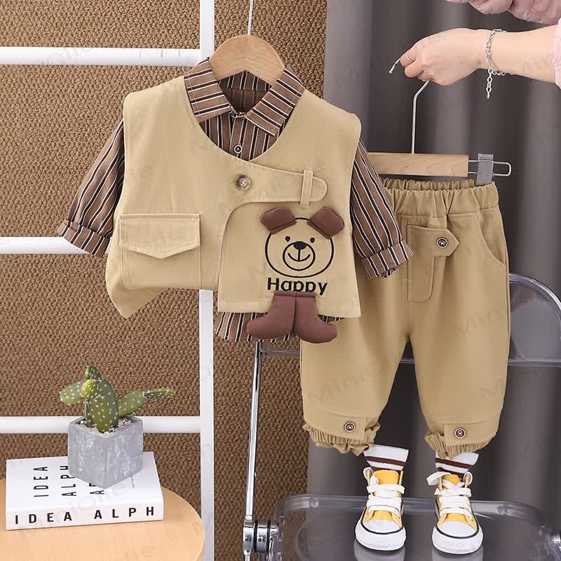 HAPPY幼児 男の子 ストライプ ドッグ 3ピース ニットセット - image 4