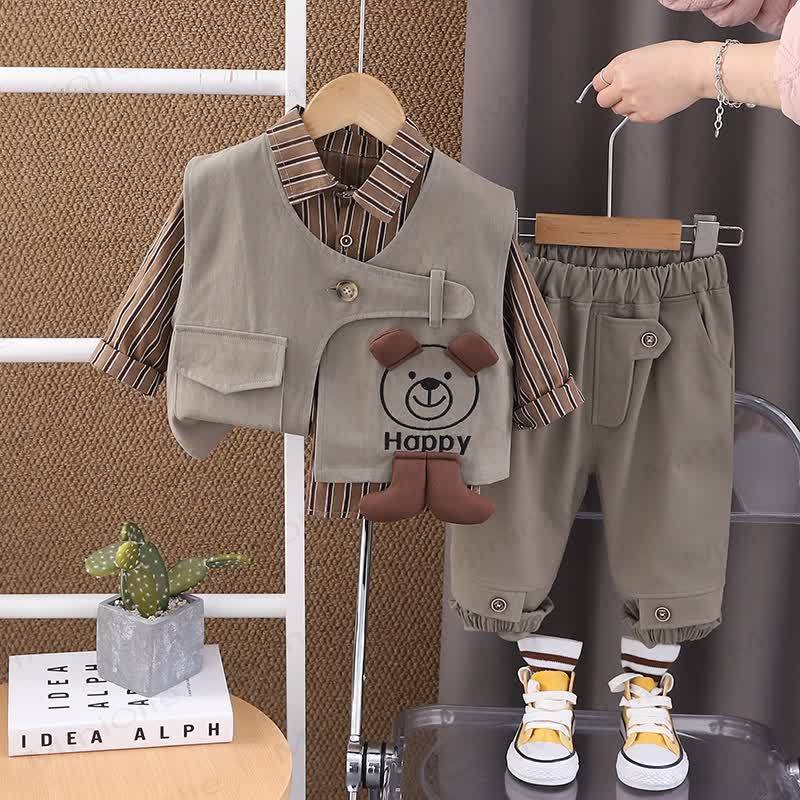 HAPPY幼児 男の子 ストライプ ドッグ 3ピース ニットセット - image 7