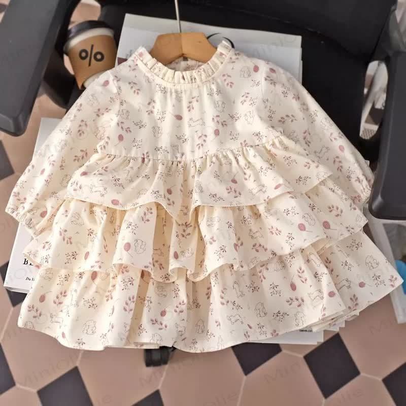 女の子の赤ちゃん用かわいい花柄Dress - ベージュ - 3～5歳 - image 1