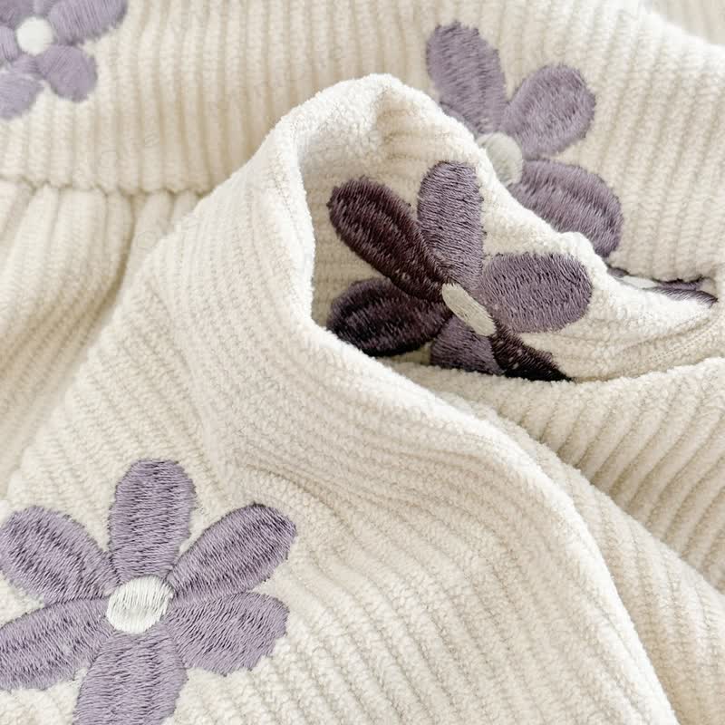 女の子用パープル刺繍花柄ニットDress - image 8