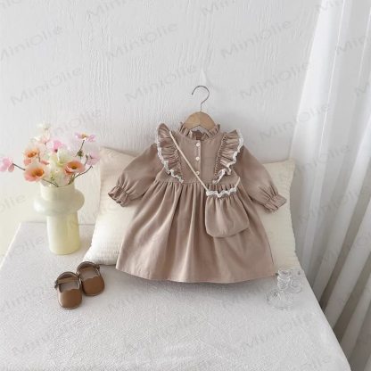 ベビー幼児女の子用無地Dress - カーキ - 3～5歳 - image 1