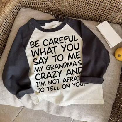 BE CAREFUL WHAT YOU SAY TO MEベビー ダークグレー ラグランTシャツ - ドラック・グレイ - 2～3歳 - image 1