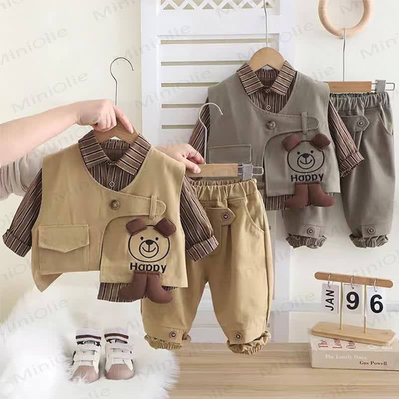 HAPPY幼児 男の子 ストライプ ドッグ 3ピース ニットセット - image 1