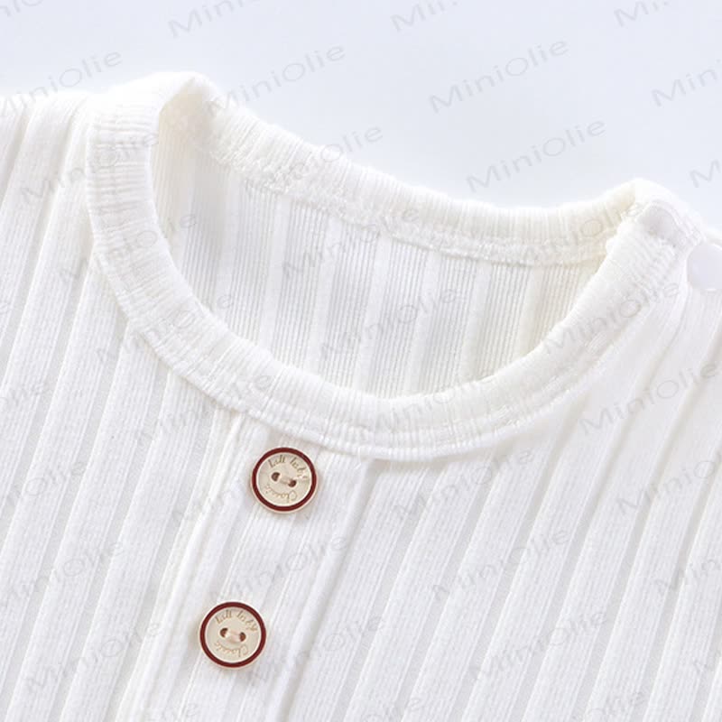 ベビー クルーネック 無地 リブ編み ロンパース - image 3