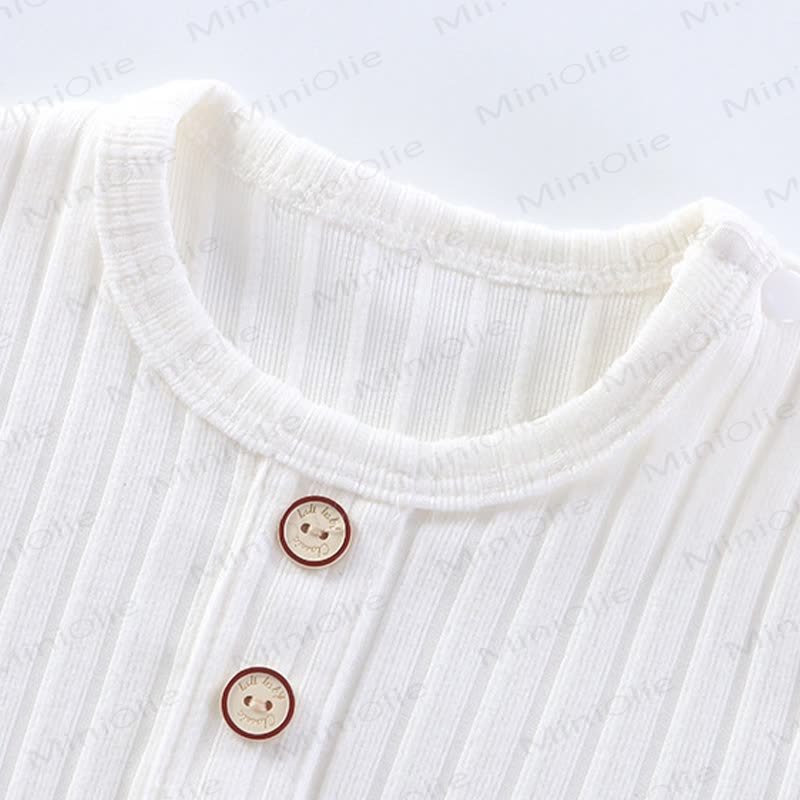 ベビー クルーネック 無地 リブ編み ロンパース - image 3