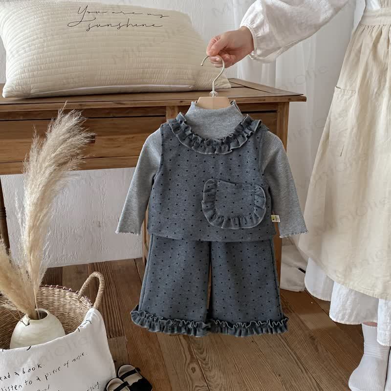 ベビー 幼児 女の子 グレー ドット リボン 3点セット - image 1