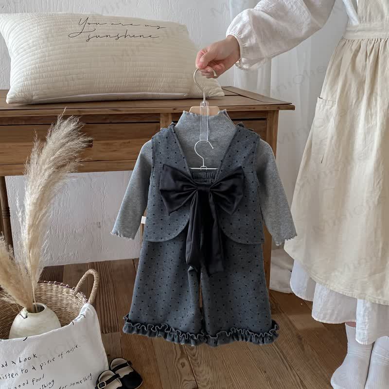 ベビー 幼児 女の子 グレー ドット リボン 3点セット - image 2