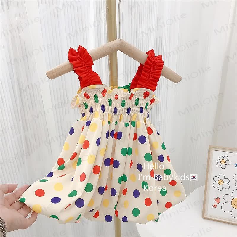 幼児用女の子用マルチカラードット柄ノースリーブDress - image 2