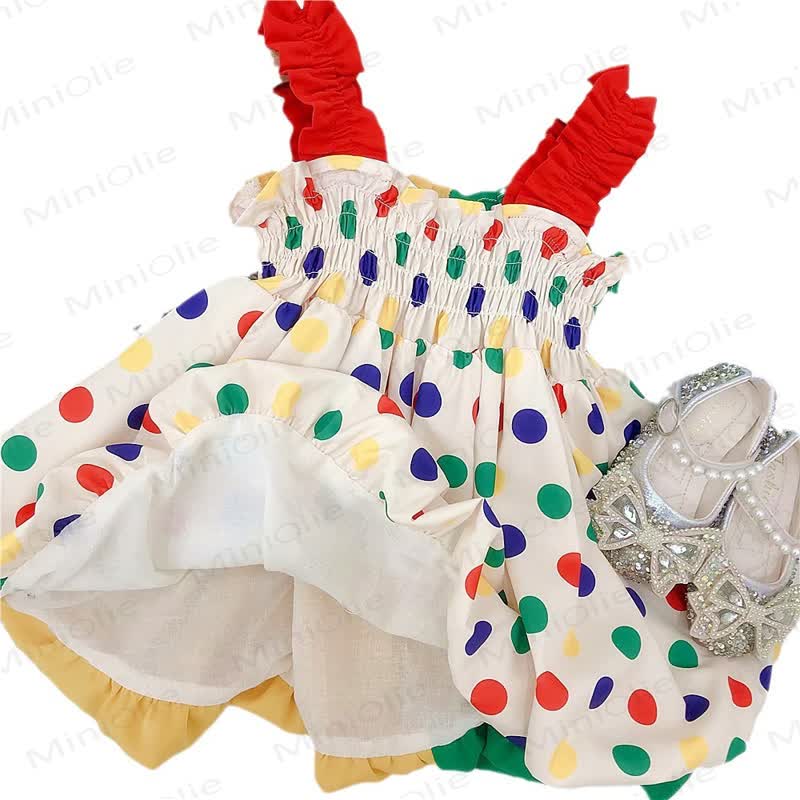 幼児用女の子用マルチカラードット柄ノースリーブDress - image 5