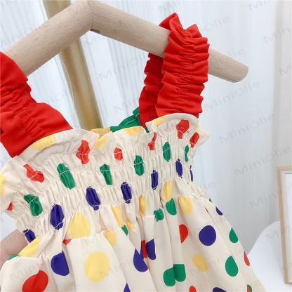 幼児用女の子用マルチカラードット柄ノースリーブDress - image 6