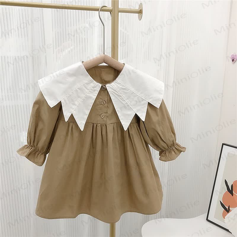幼児用女の子用ラペル無地Dress - カーキ - 8歳 - image 1