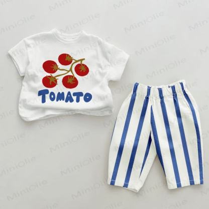 TOMATOベビー 2ピース ブルー 縦縞 セット - ホワイト＆ブルー - 2～3歳 - image 1